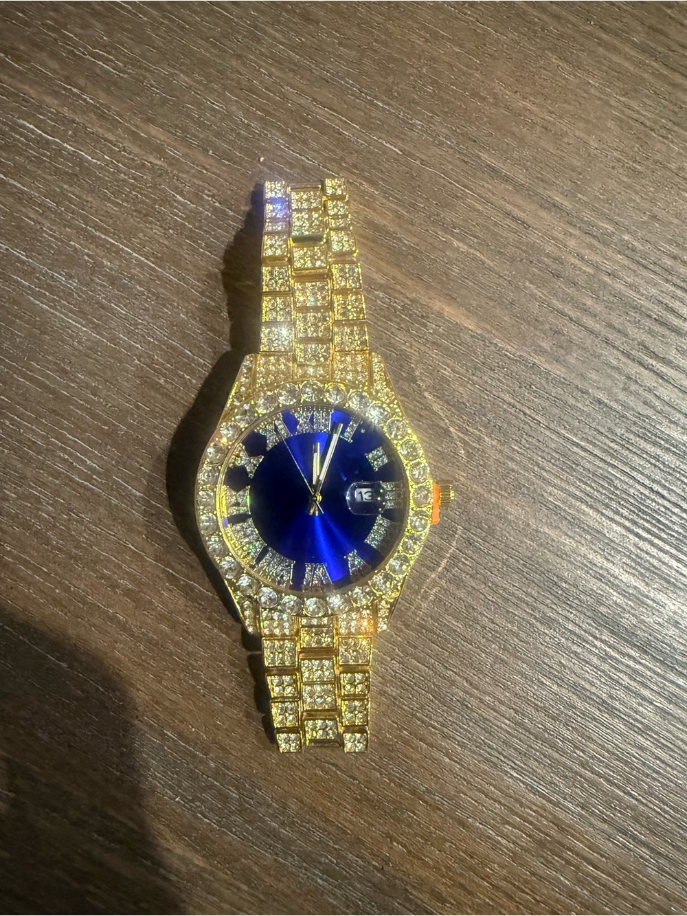 Gold and Blue Crystal Women's Watch - Elegant Statement Timepiece